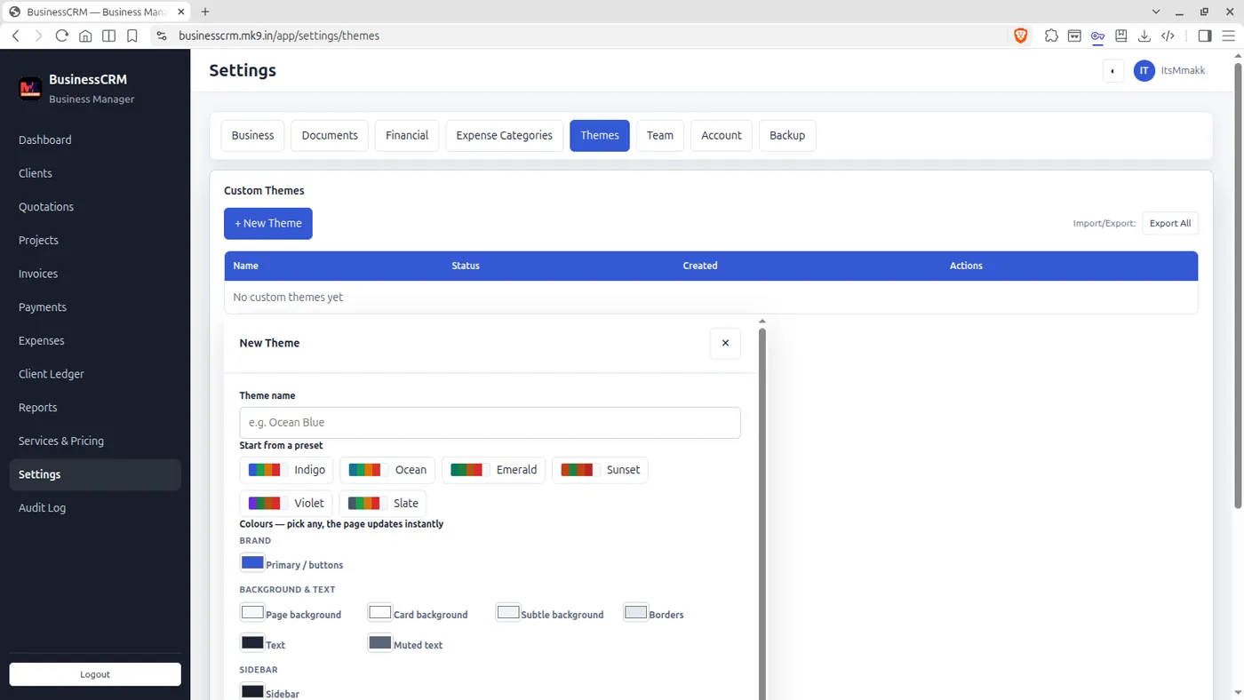 BusinessCRM custom theme
