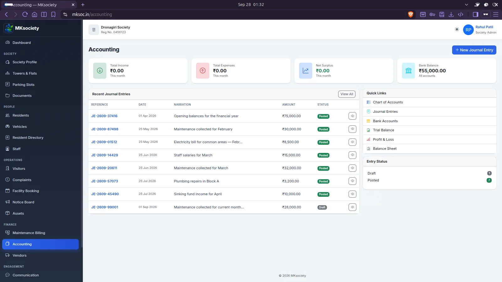 MKsociety accounting and ledger