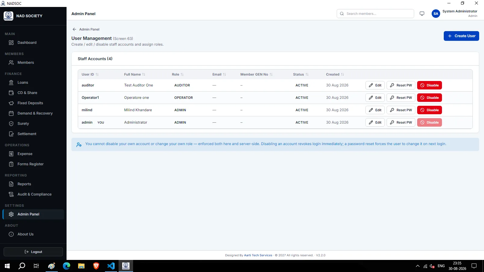 NAD Society user management